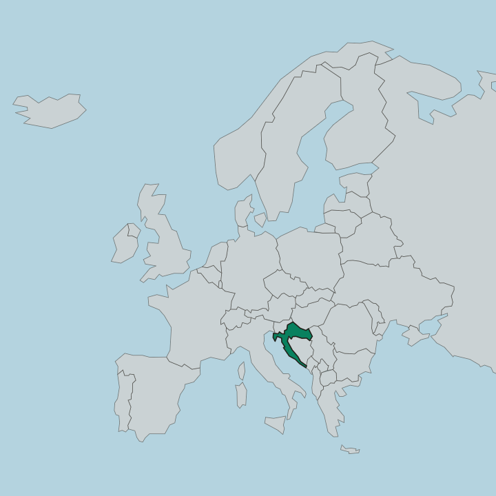 Map showing Croatia — In Europe