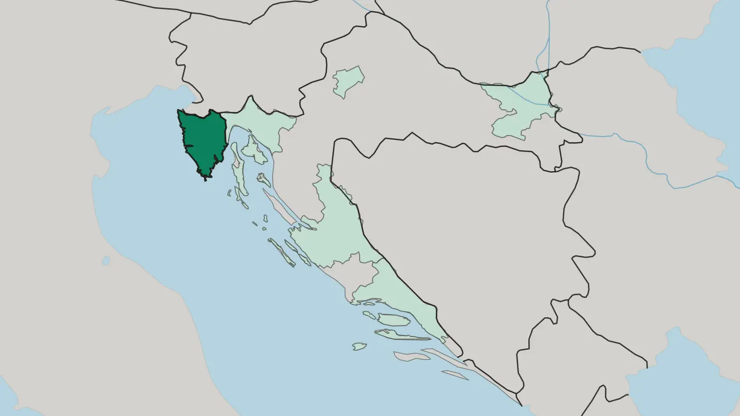 Map of Istria County in Croatia