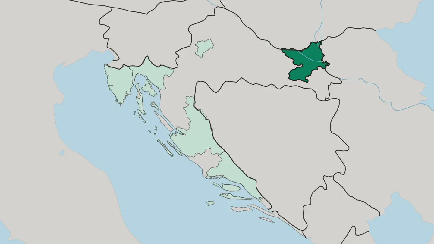 Map of Osijek-Baranja County in Croatia