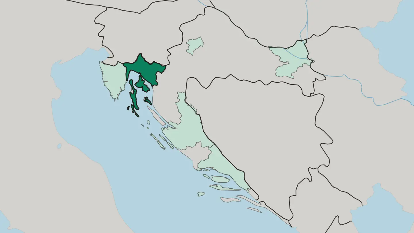 Map of Primorje-Gorski Kotar County in Croatia