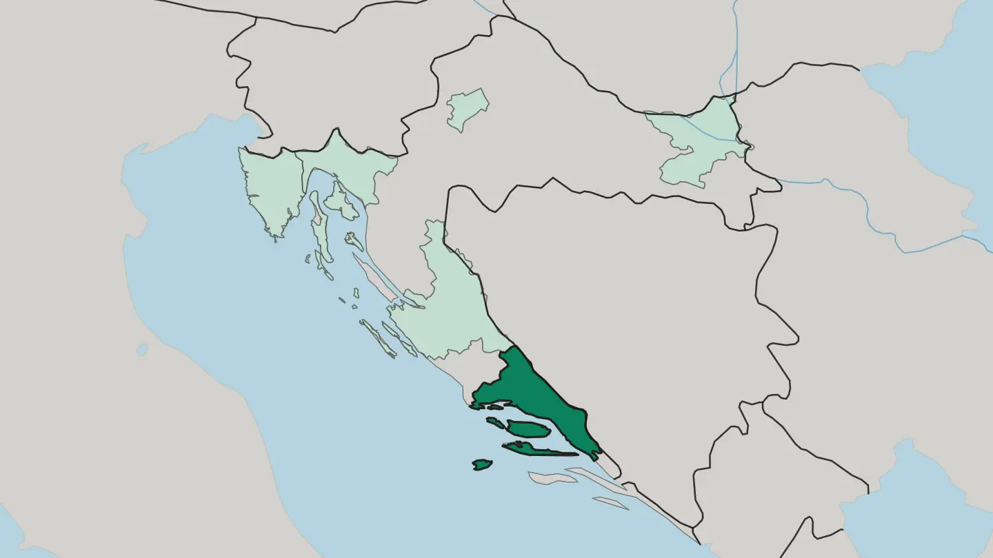 Map of Split-Dalmatia County in Croatia