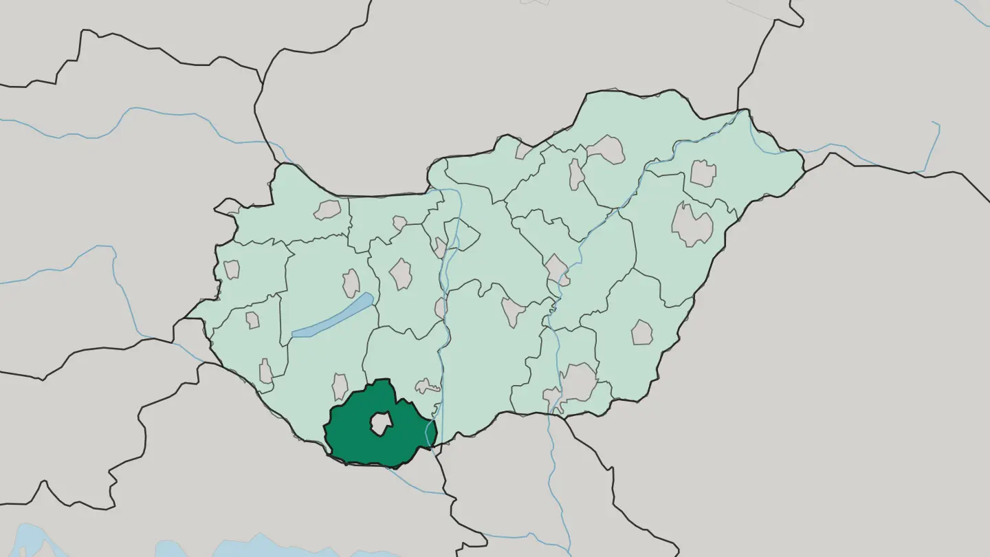 Map of Baranya county in Hungary