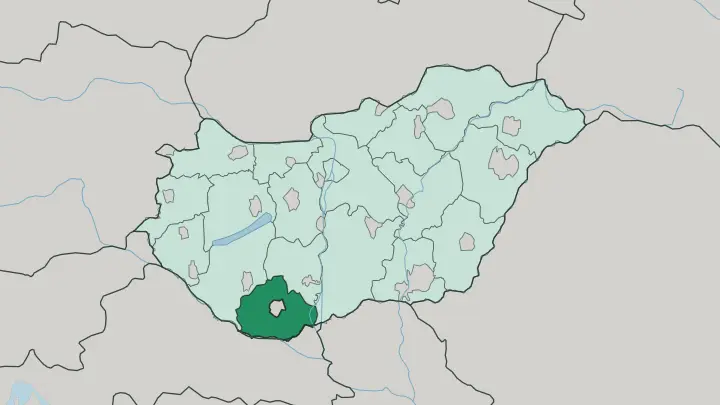 Map of Baranya county in Hungary
