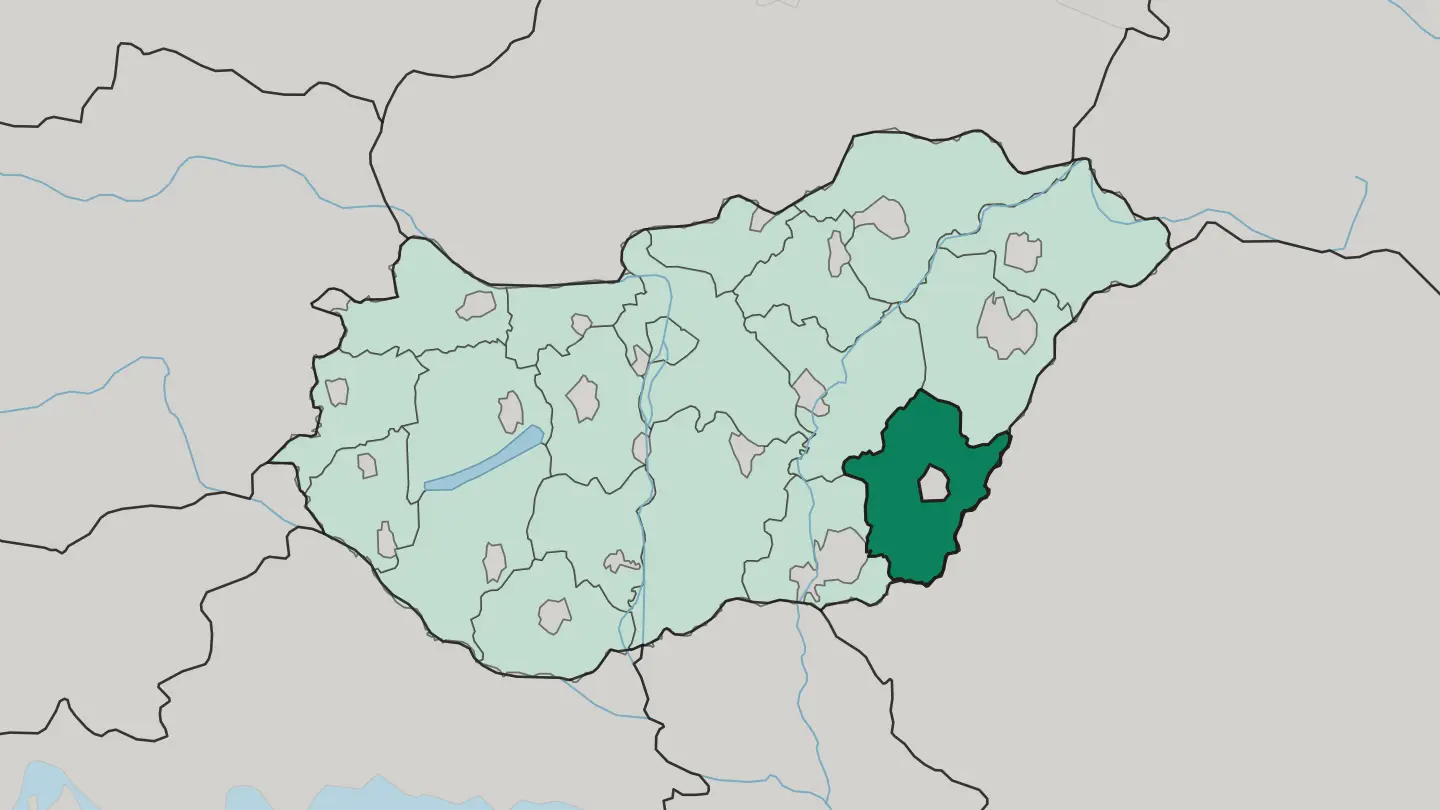 Map of Bekes County in Hungary