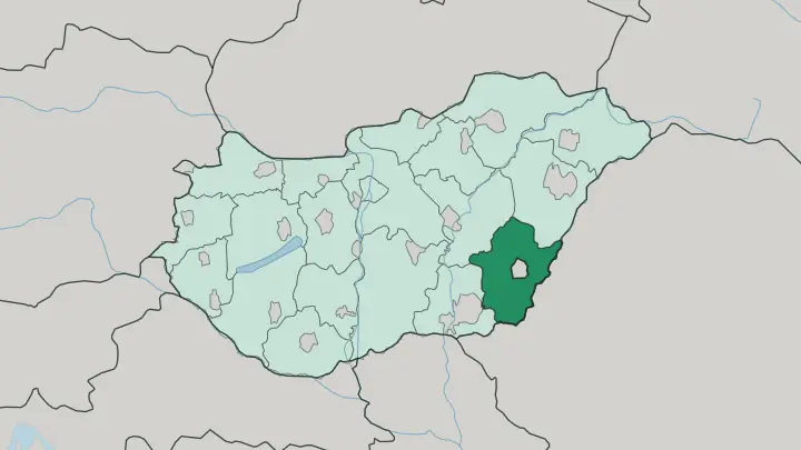 Map of Bekes County in Hungary