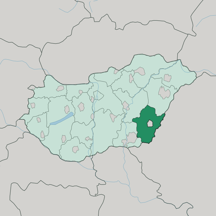 Map showing Bekes County — In Hungary
