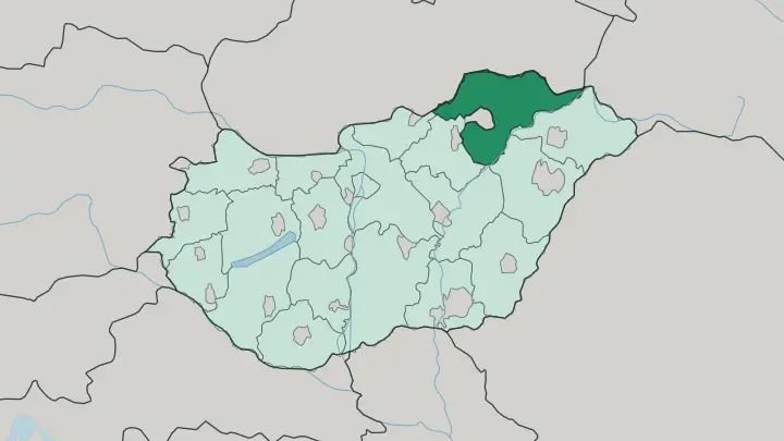 Map of Borsod-Abauj Zemplen county in Hungary