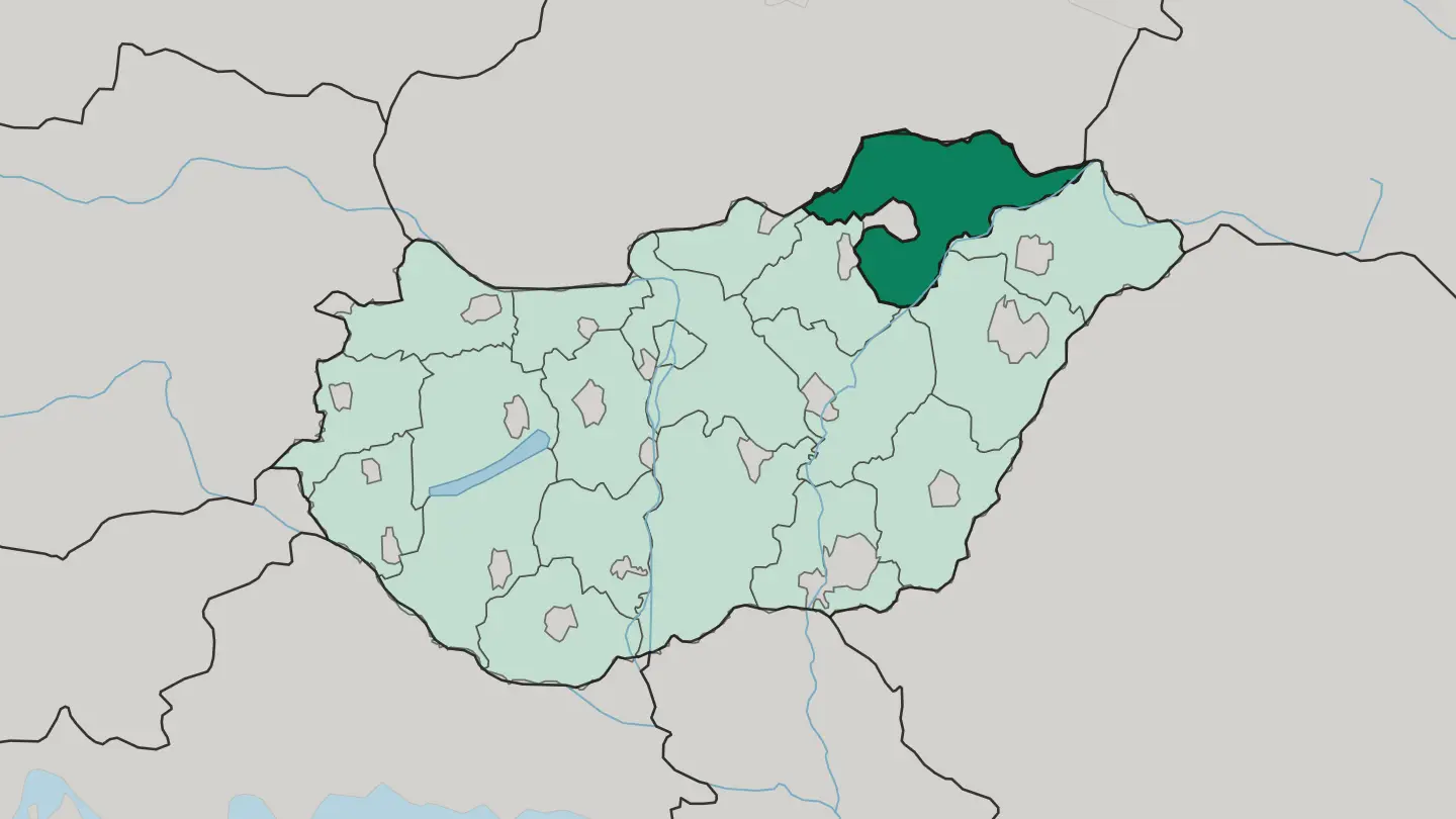 Map of Borsod-Abauj Zemplen county in Hungary