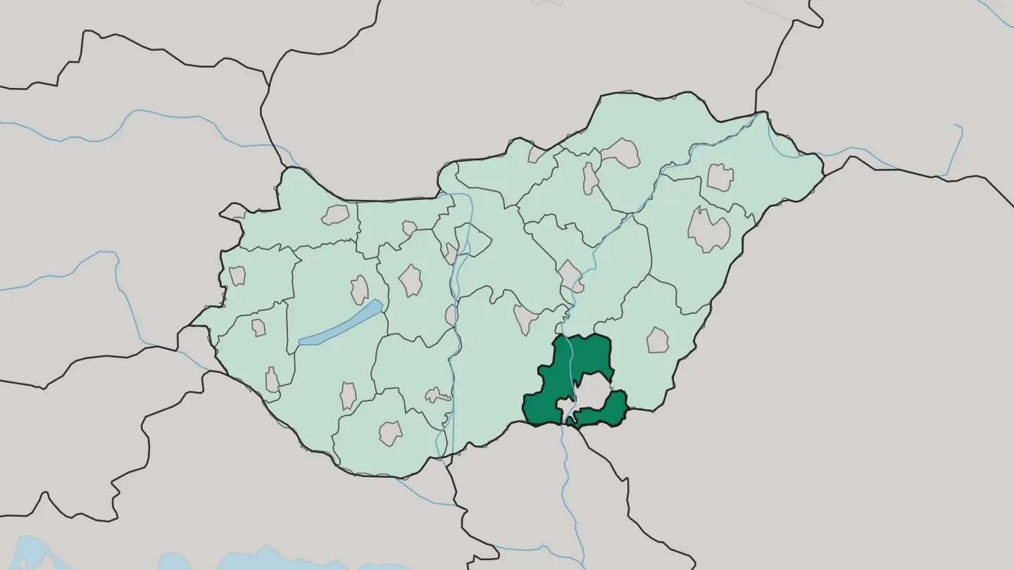 Map of Csongrád megye in Hungary