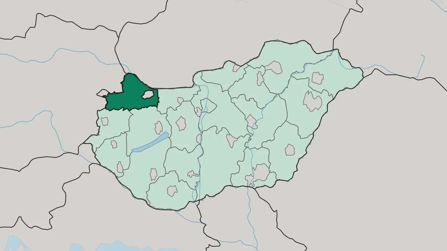 Map of Győr-Moson-Sopron megye in Hungary