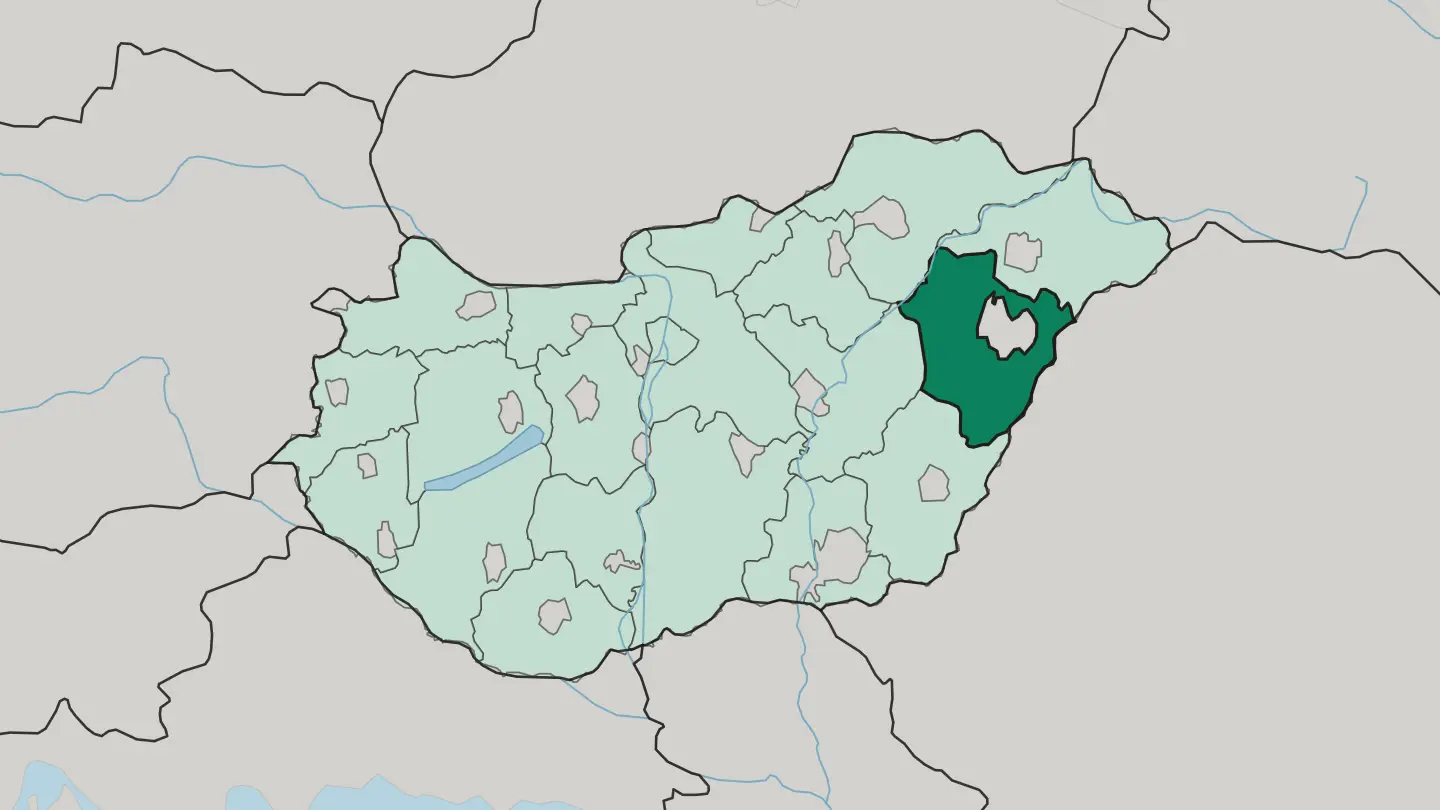 Map of Hajdú-Bihar in Hungary