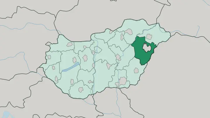Map of Hajdú-Bihar in Hungary