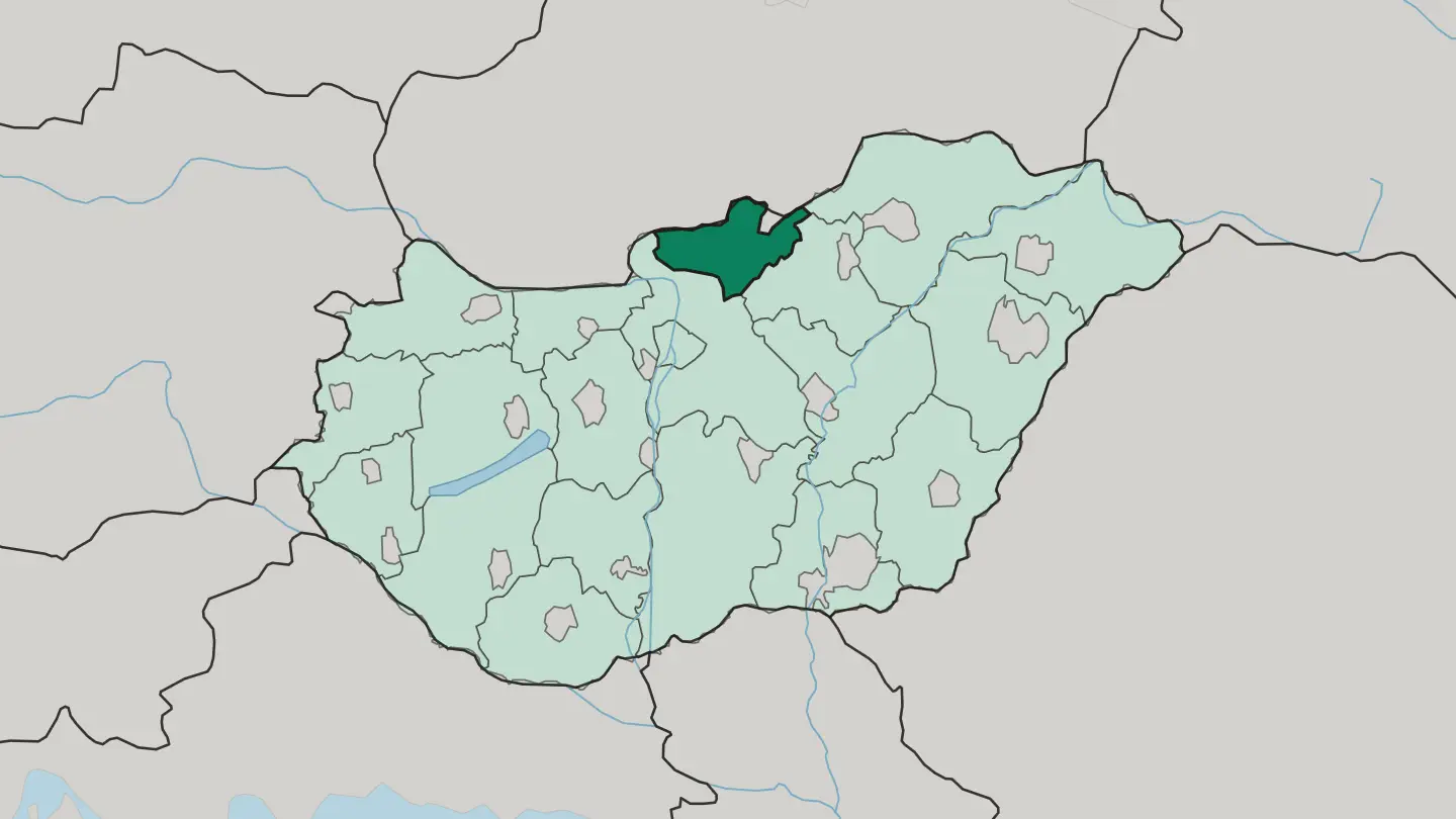 Map of Nógrád megye in Hungary