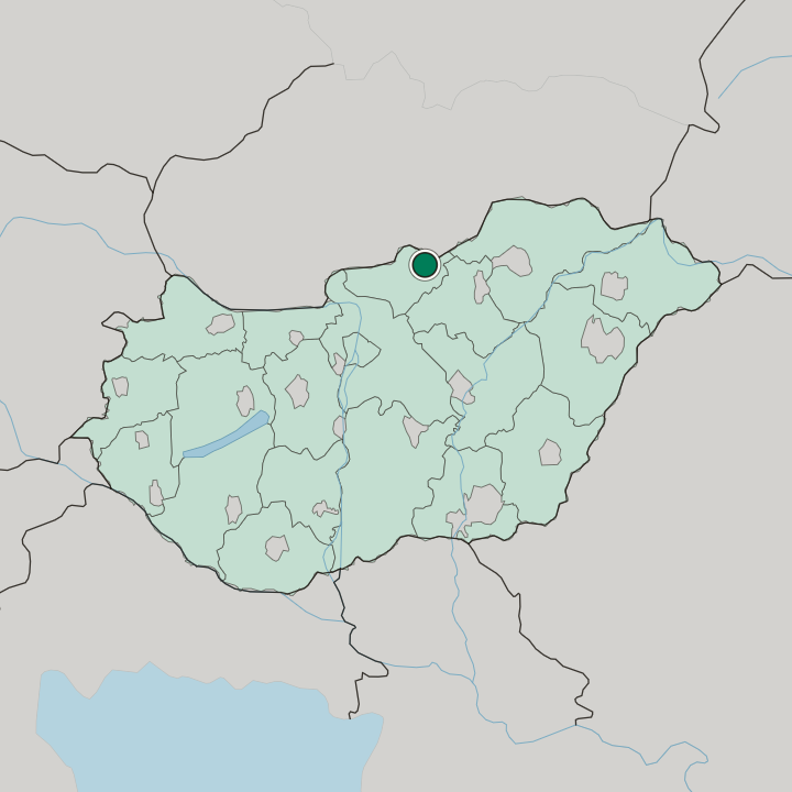 Map showing Salgótarján — In Hungary