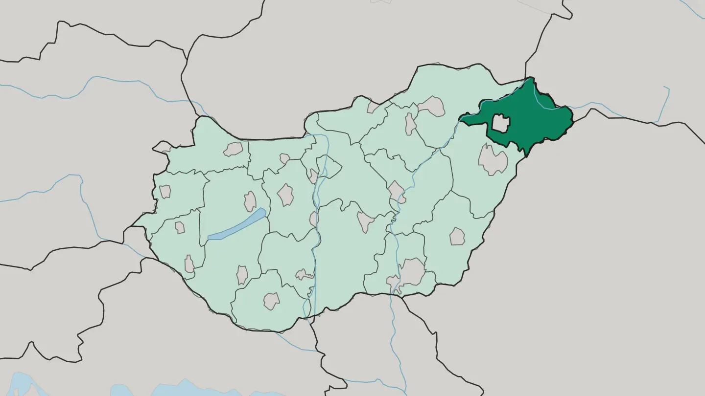 Map of Szabolcs-Szatmár-Bereg in Hungary