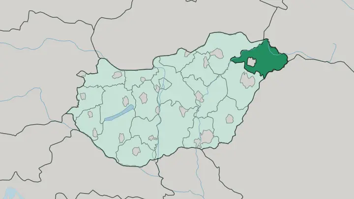 Map of Szabolcs-Szatmár-Bereg in Hungary