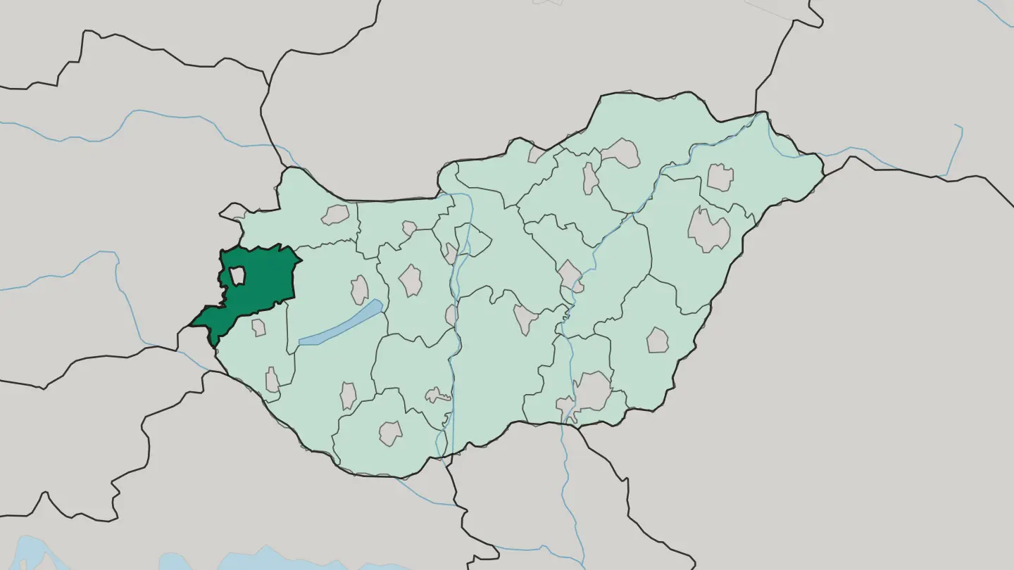 Map of Vas megye in Hungary