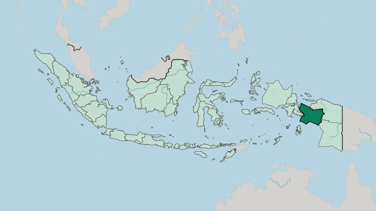 Map of Central Papua in Indonesia