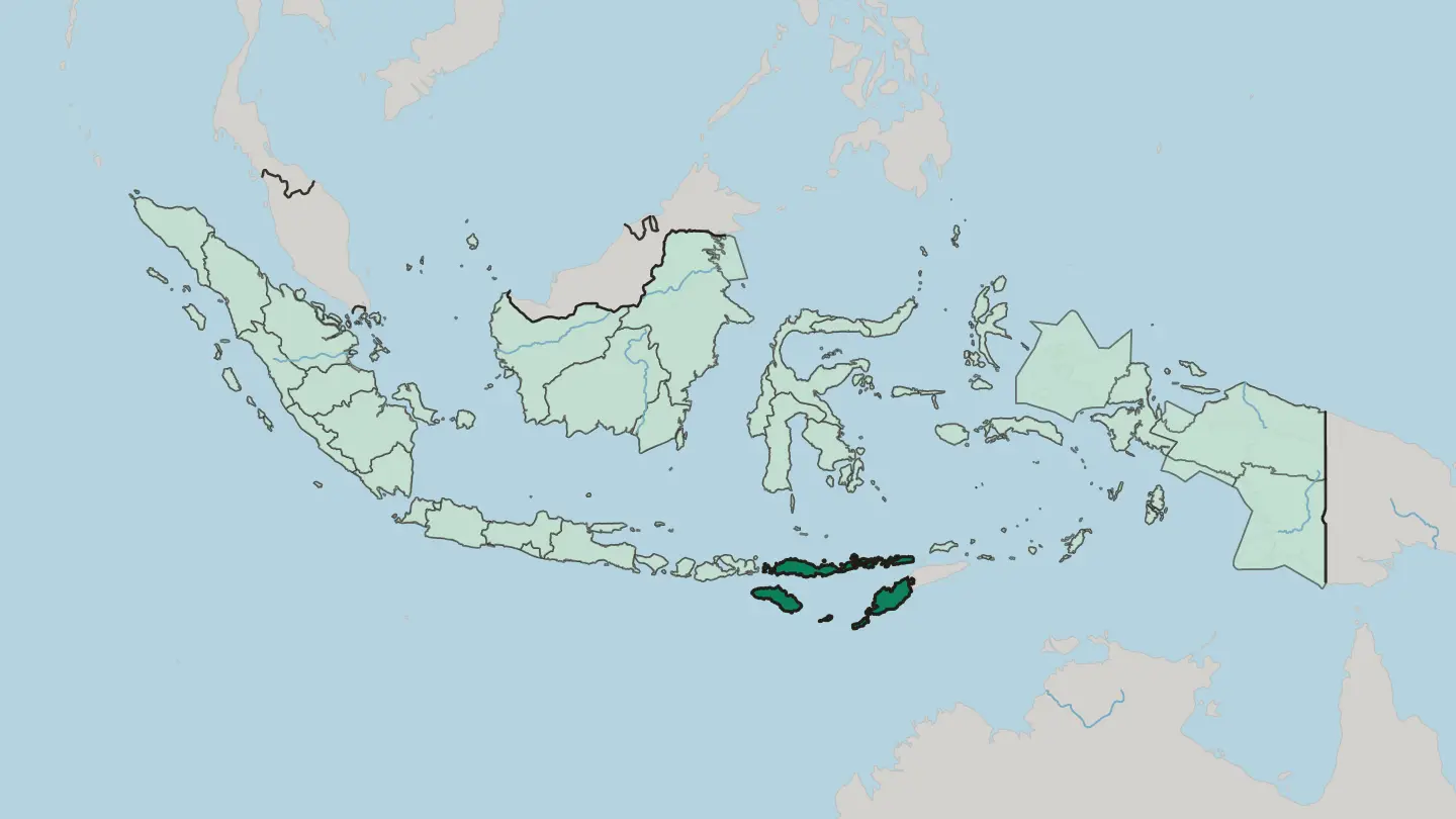 Map of East Nusa Tenggara in Indonesia