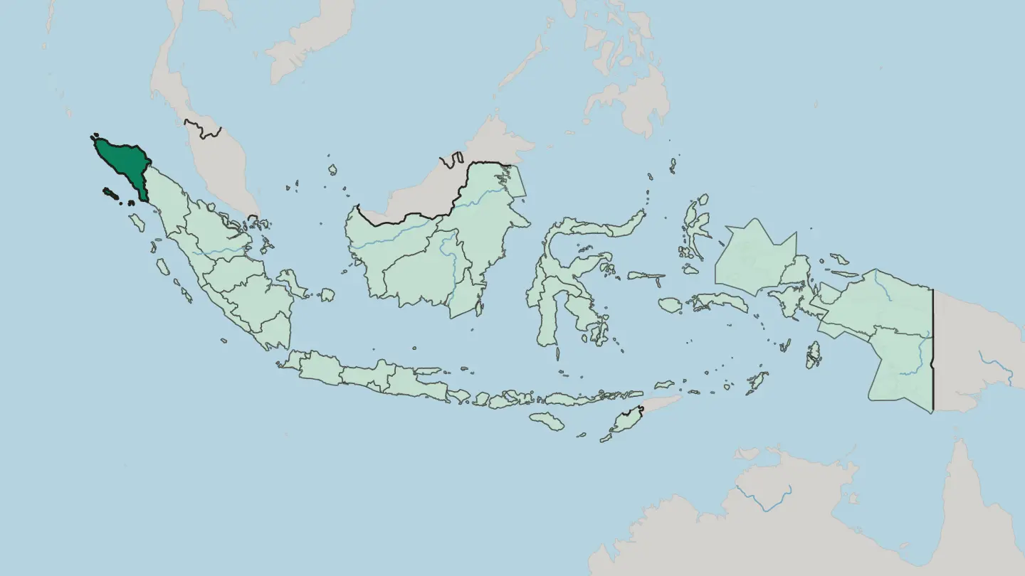 Map of Nanggroe Aceh Darussalam Province in Indonesia