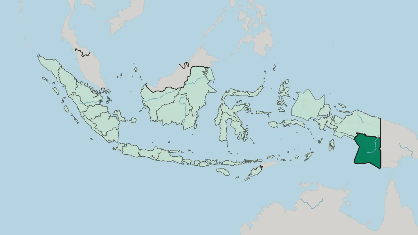 Map of South Papua in Indonesia