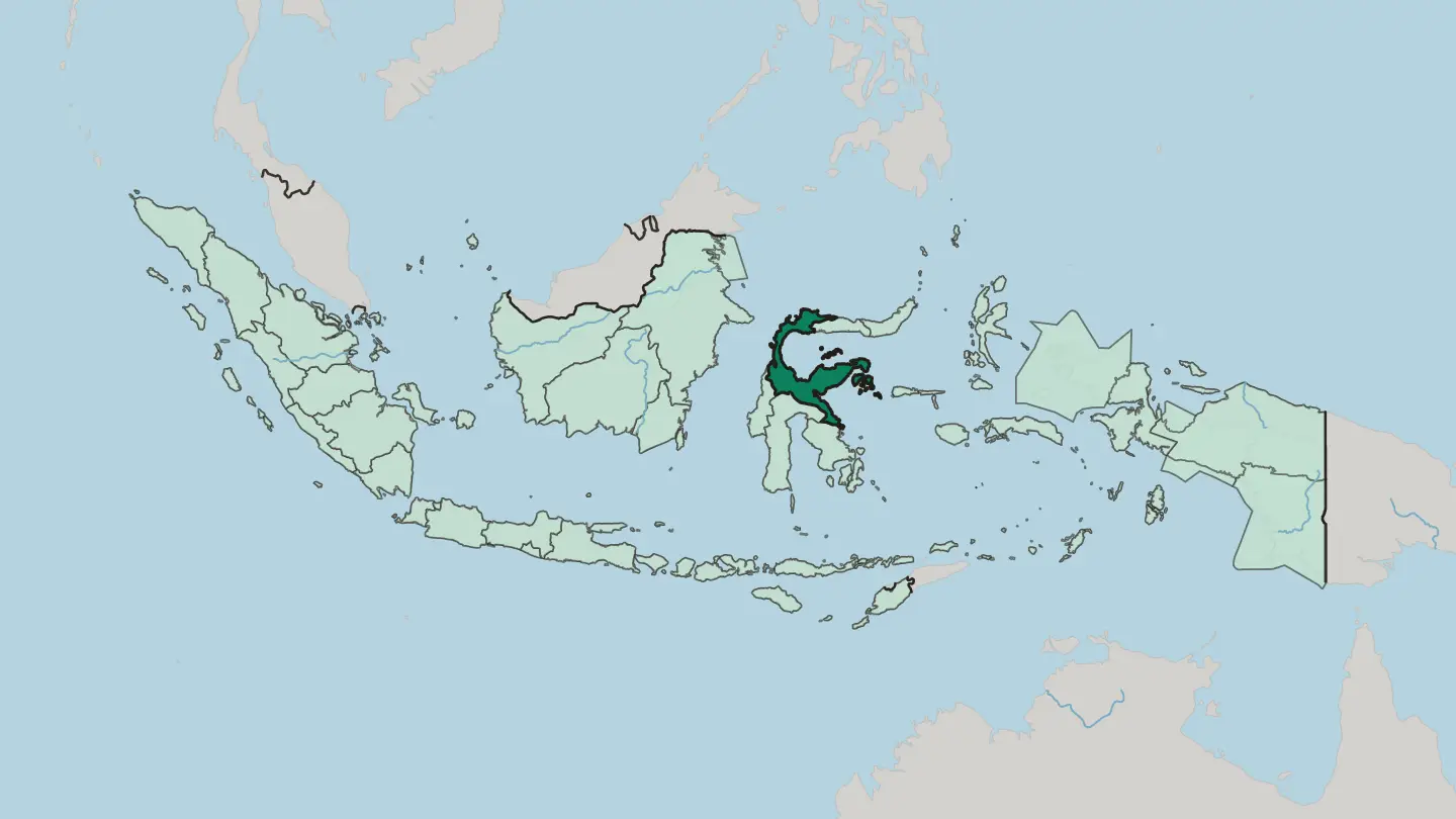Map of Sulawesi Tengah in Indonesia