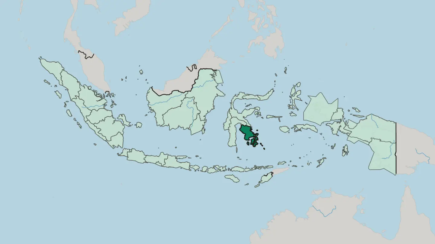 Map of Sulawesi Tenggara in Indonesia