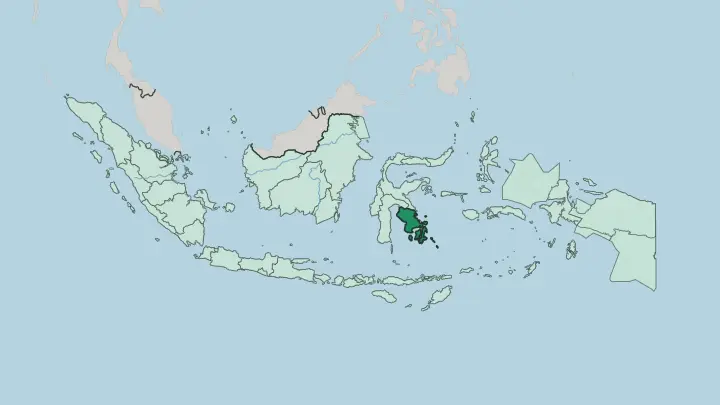 Map of Sulawesi Tenggara in Indonesia