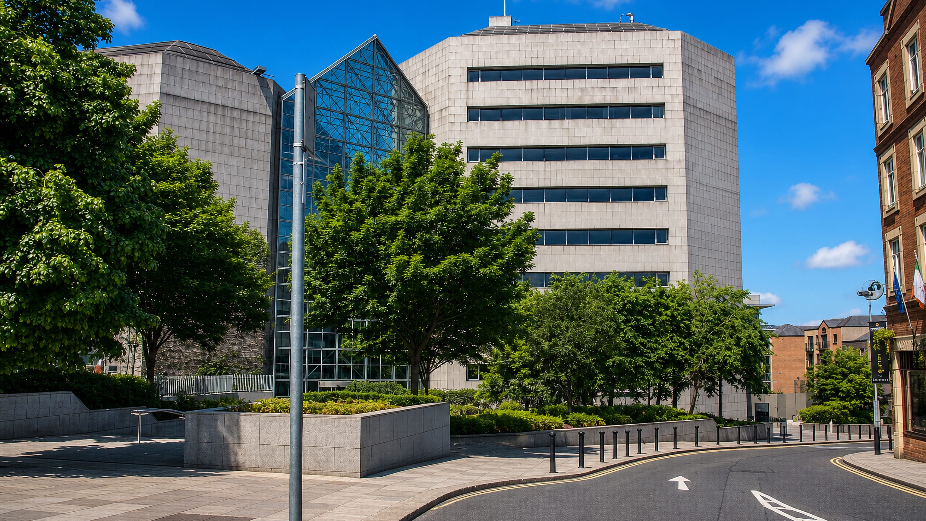 The granite and glass Civic Offices beside a quiet street at Wood Quay, Dublin.