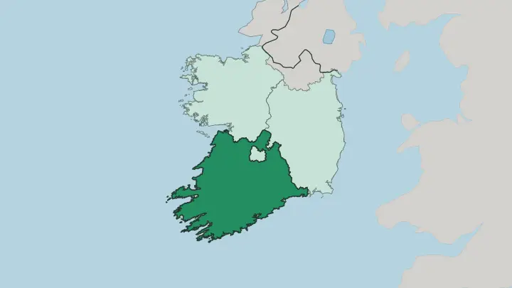 Map of Munster in Republic of Ireland