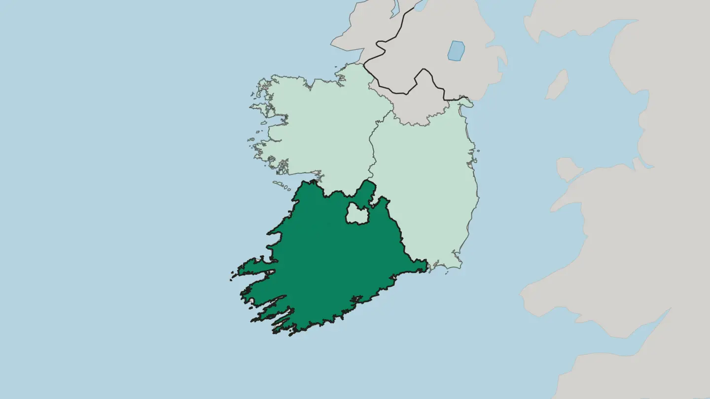 Map of Munster in Republic of Ireland