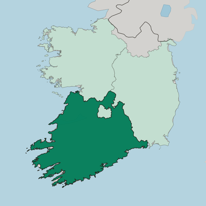 Map showing Munster — In Republic of Ireland