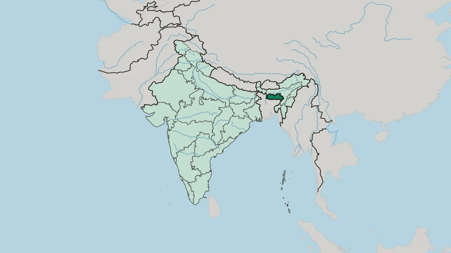 Map of Meghālaya in India