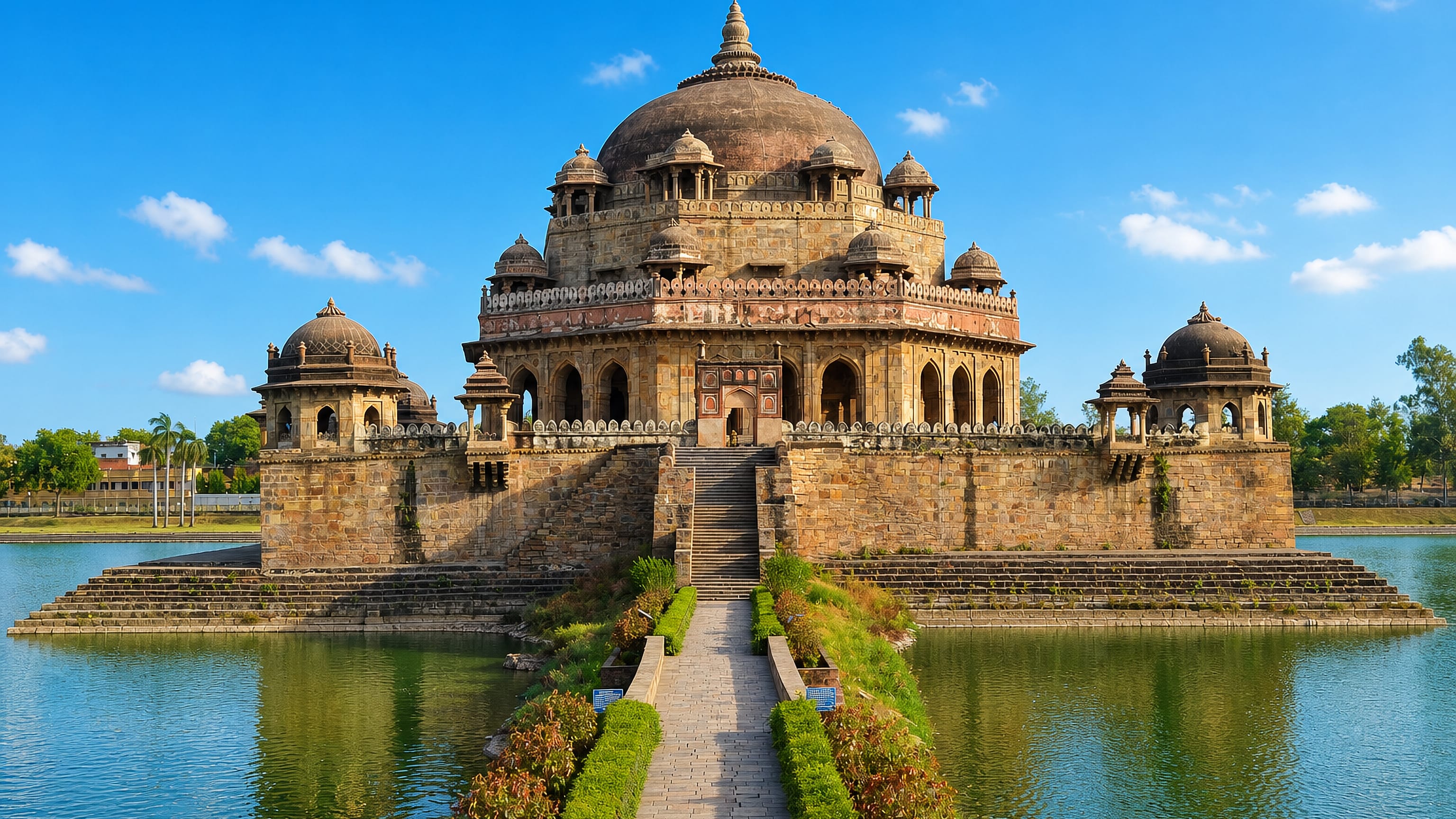The domed Tomb of Sher Shah Suri on its lake island in Sasaram, Bihar.