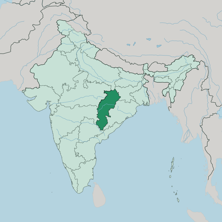 Map showing State of Chhattīsgarh — In India