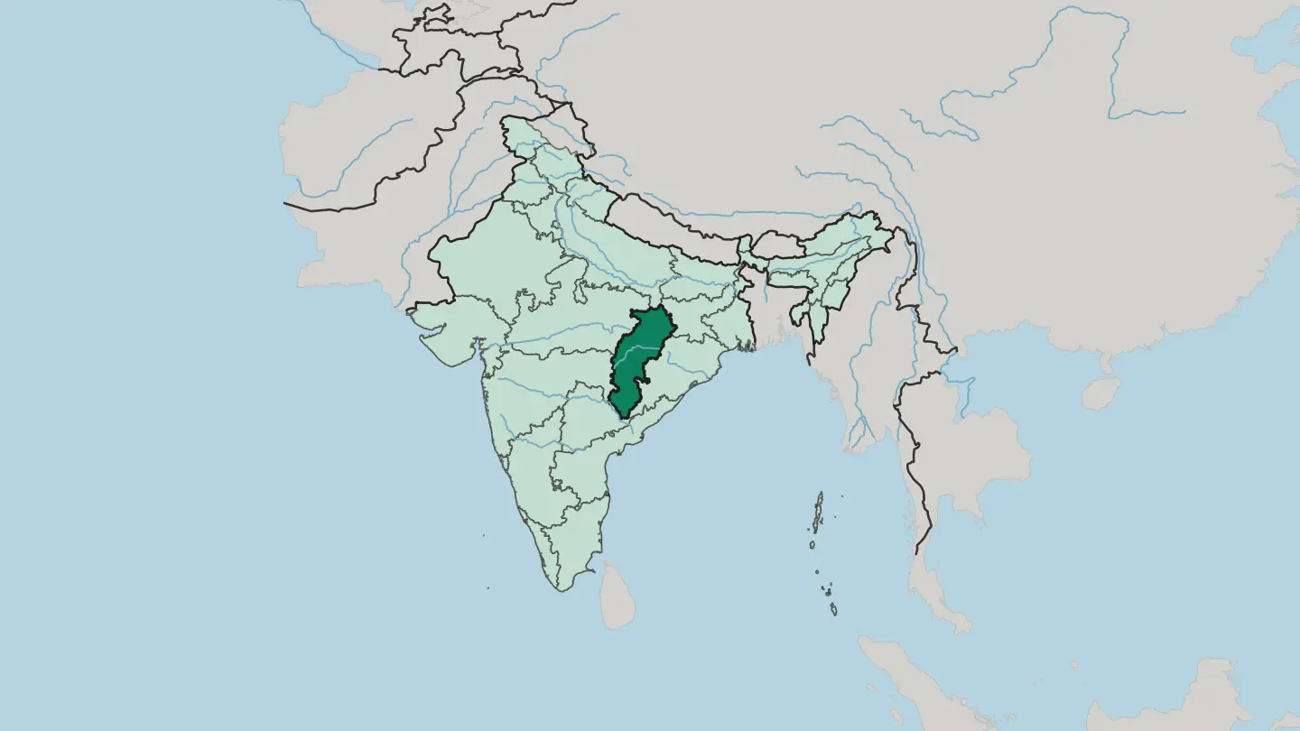 Map of State of Chhattīsgarh in India