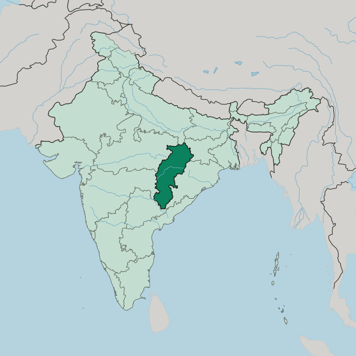 Map showing State of Chhattīsgarh — In India