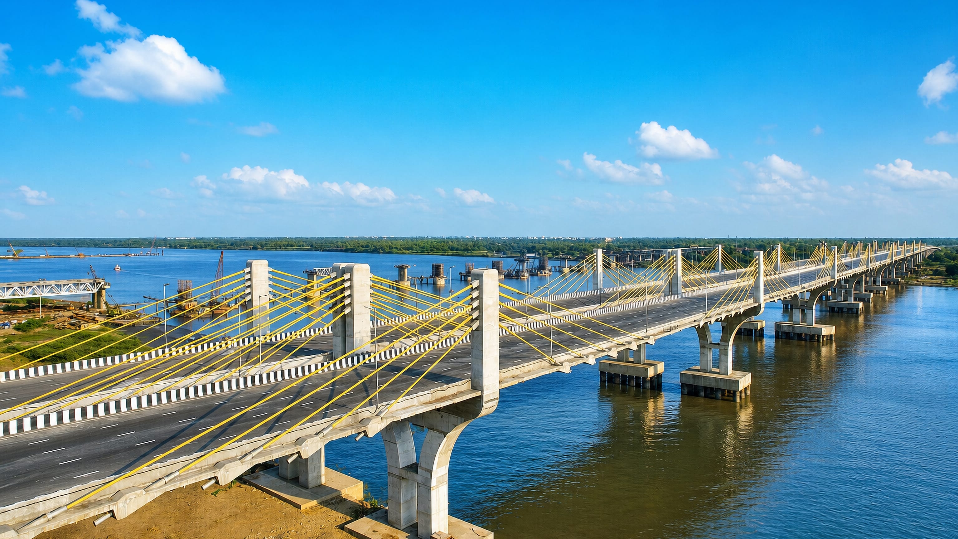 Cable-stayed bridge carrying a highway across the Narmada river at Bharuch, Gujarat