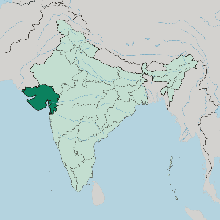 Map showing State of Gujarāt — In India