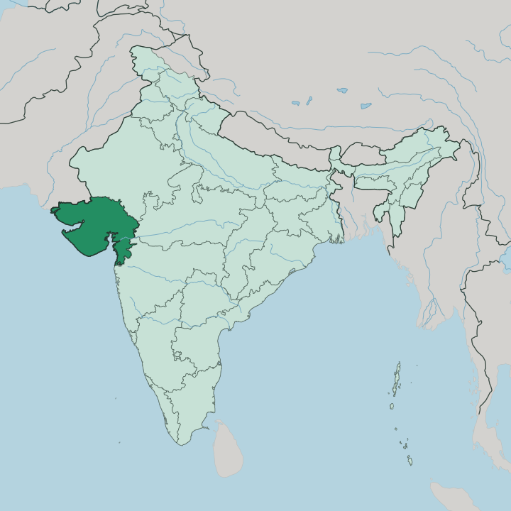 Map showing State of Gujarāt — In India