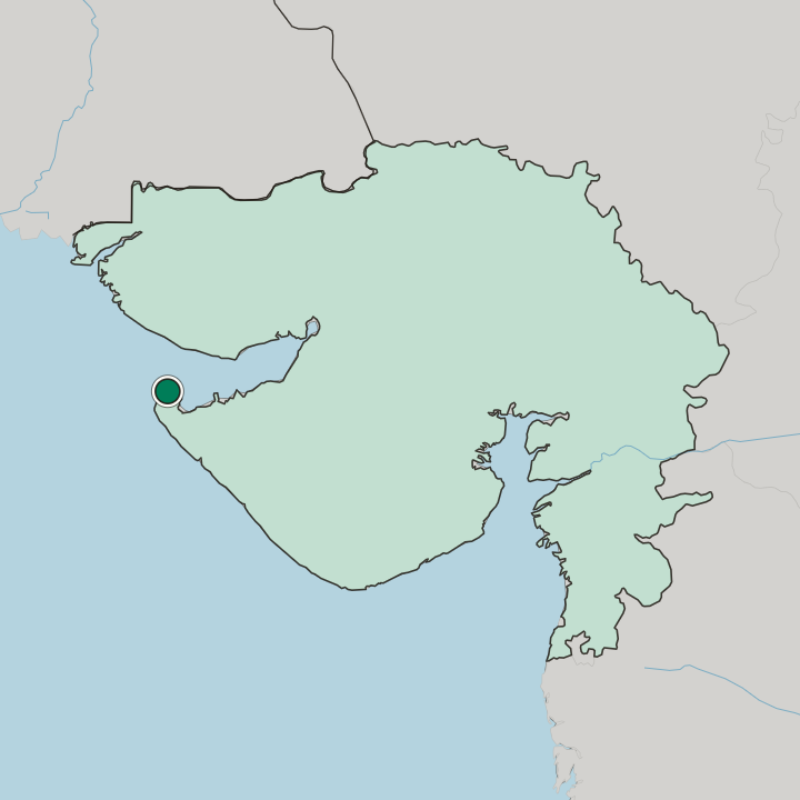 Map showing Okha — In State of Gujarāt