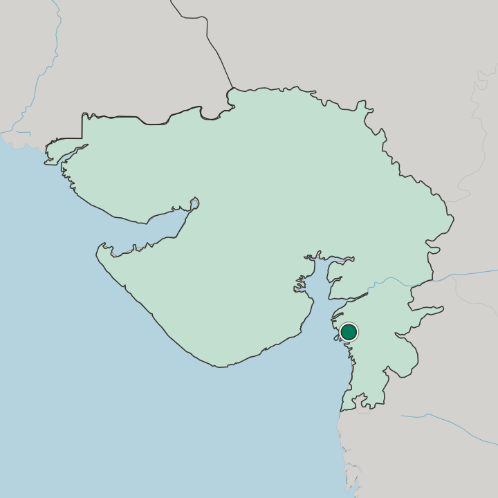Map showing Surat — In State of Gujarāt