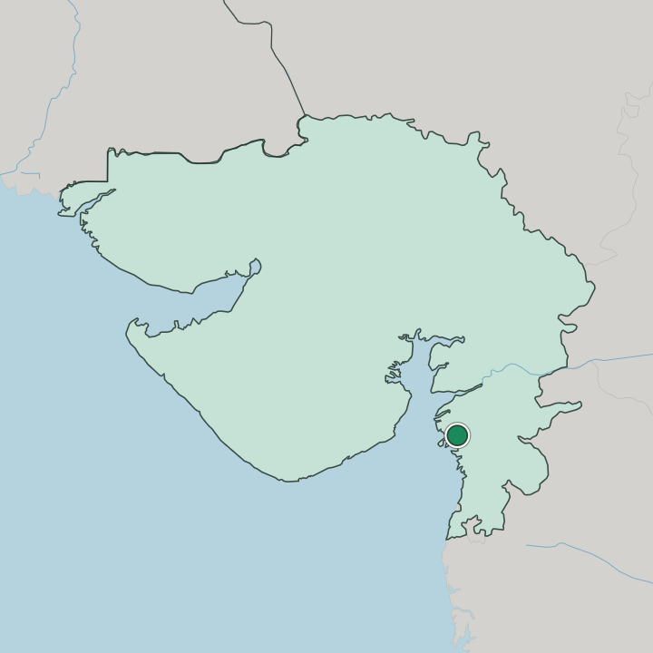 Map showing Surat — In State of Gujarāt