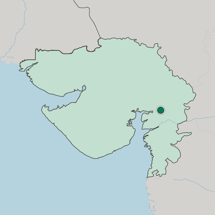 Map showing Vadodara — In State of Gujarāt