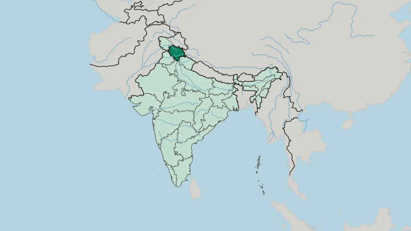 Map of State of Himāchal Pradesh in India