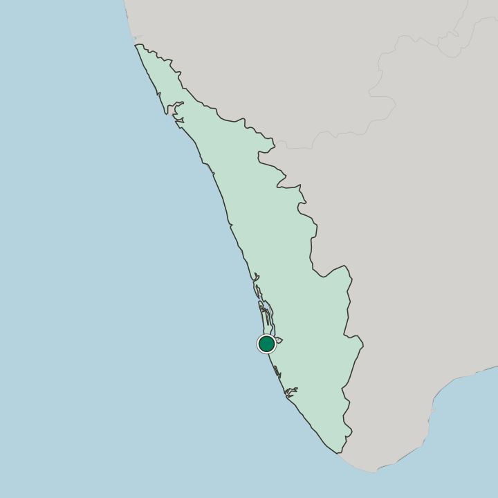 Map showing Alappuzha — In State of Kerala