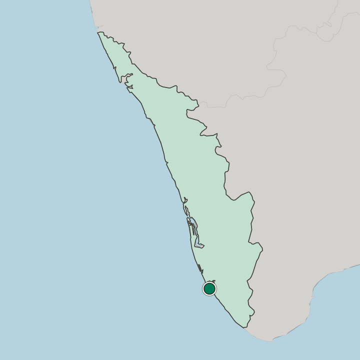 Map showing Kollam — In State of Kerala