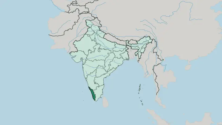 Map of State of Kerala in India