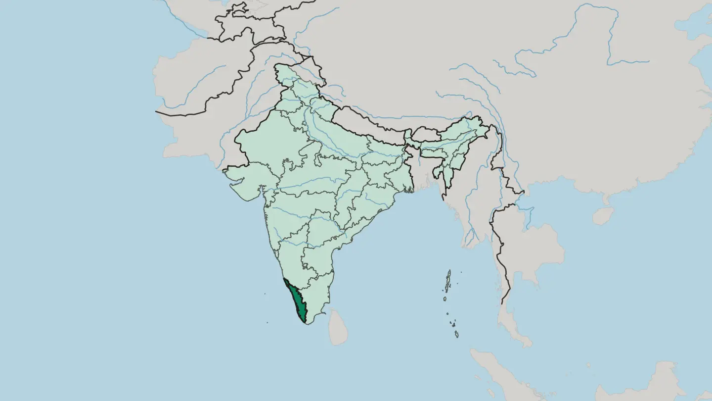 Map of State of Kerala in India
