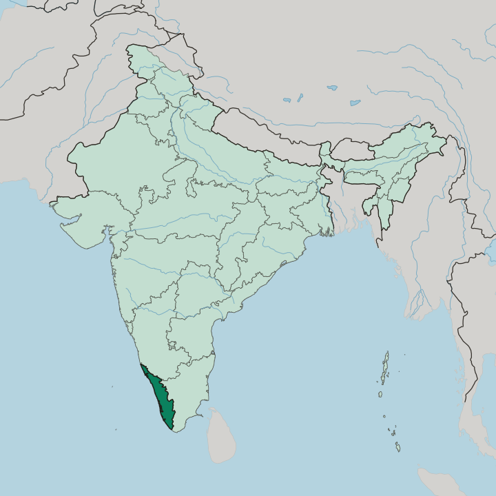 Map showing State of Kerala — In India